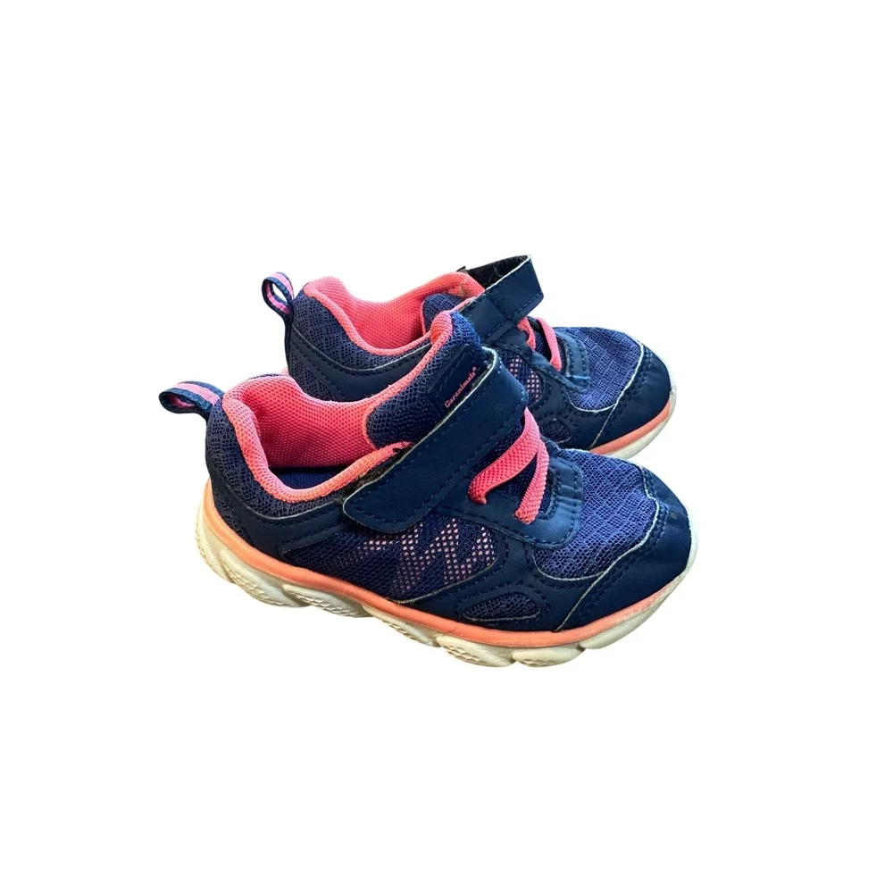 Kids Navy Blue Pink Athletic Sneakers Hook and Loop Running Shoes Toddler Size 6